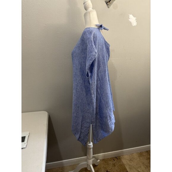 Tutu&lilli Linen Boxy Tunic Blouse Blue Women Xs/S Oversized Made USA - Picture 3 of 10